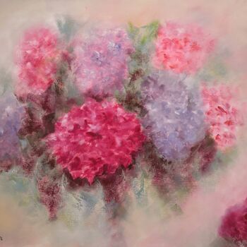 Painting titled "Harmonie d’ hortens…" by Martine Gregoire, Original Artwork, Oil Mounted on Wood Stretcher frame