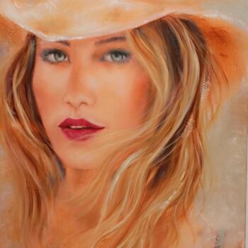 Painting titled "Cheveux blonds et c…" by Martine Gregoire, Original Artwork, Oil Mounted on Wood Stretcher frame