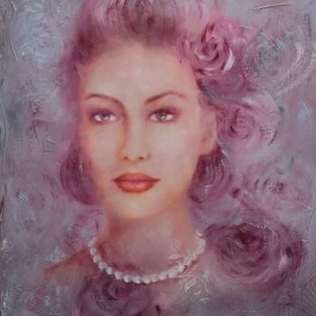 Pintura titulada "Entre roses et perl…" por Martine Gregoire, Obra de arte original, Oleo Montado en Bastidor de camilla de…