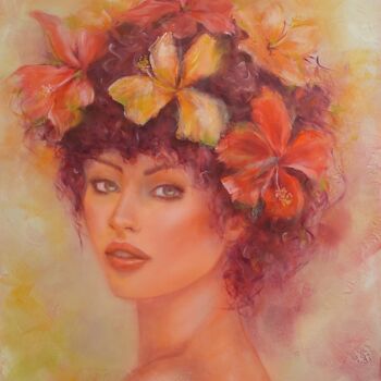 Painting titled "Couleurs exotiques" by Martine Gregoire, Original Artwork, Oil Mounted on Wood Stretcher frame