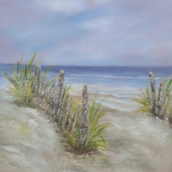 Painting titled "Chemin de plage" by Martine Gregoire, Original Artwork, Oil Mounted on Wood Stretcher frame