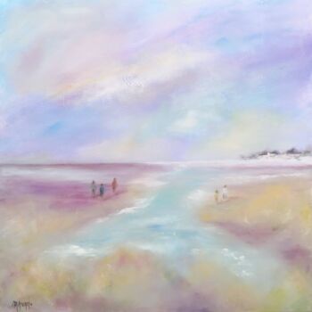 Painting titled "Balade à marée basse" by Martine Gregoire, Original Artwork, Oil Mounted on Wood Stretcher frame