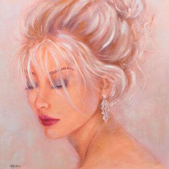 Painting titled "Chignon romantique" by Martine Gregoire, Original Artwork, Oil Mounted on Wood Stretcher frame