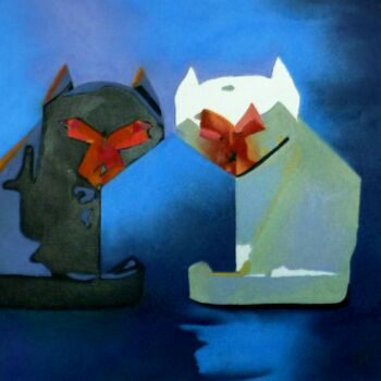 Pittura intitolato "origami-cats-50cm-x…" da Martine Jacobs, Opera d'arte originale, Pastello