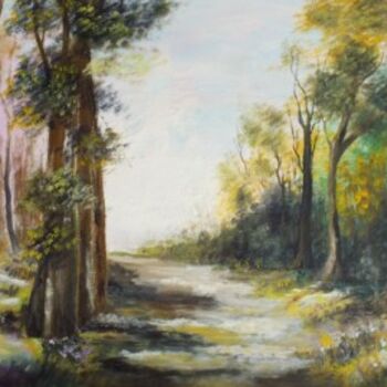 Painting titled "Chemin Forestier" by Martine Lacotte, Original Artwork, Oil
