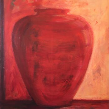 Pintura intitulada "Vase rouge" por Martine Lainé, Obras de arte originais, Acrílico Montado em Armação em madeira