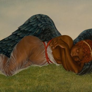 제목이 "ange noir angel rest"인 미술작품 Martine Langton로, 원작, 기름