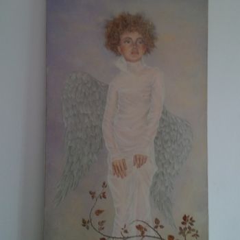 Painting titled "ange blanc" by Martine Langton, Original Artwork, Oil