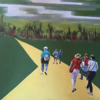 Painting titled "Les promeneuses" by Martine Leonnov, Original Artwork, Oil