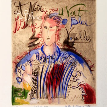 Gravures & estampes intitulée ""L'Accordéoniste" a…" par Martine Mabilleau, Œuvre d'art originale, Gravure