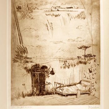 Printmaking titled "Un peu plus haut ,…" by Martine Mabilleau, Original Artwork, Engraving