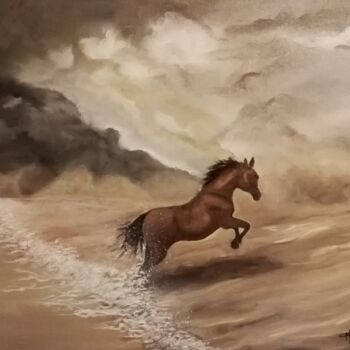Peinture intitulée "Le cheval dans la t…" par Martine Maton, Œuvre d'art originale, Huile Monté sur Châssis en bois