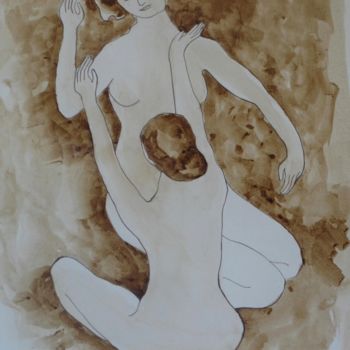 Drawing titled "jeu de mains" by Martine Mengue Blanc, Original Artwork, Ink