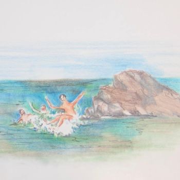 Dessin intitulée "les vacances" par Martine Mengue Blanc, Œuvre d'art originale, Pastel