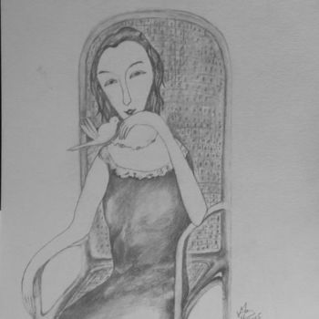 Dessin intitulée "JENNY" par Martine Mengue Blanc, Œuvre d'art originale, Crayon