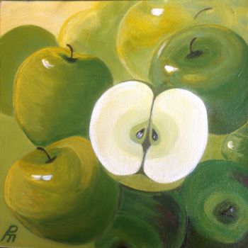 Painting titled "Mes pommes" by Martine Ragot, Original Artwork, Acrylic Mounted on Wood Stretcher frame
