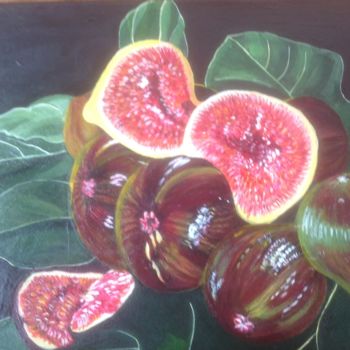 Painting titled "Mes figues fraiches" by Martine Ragot, Original Artwork, Acrylic Mounted on Wood Stretcher frame