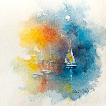 Peinture intitulée "Soleil couchant" par Martine Saint Ellier, Œuvre d'art originale, Aquarelle