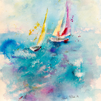 Peinture intitulée "Mer turquoise" par Martine Saint Ellier, Œuvre d'art originale, Aquarelle