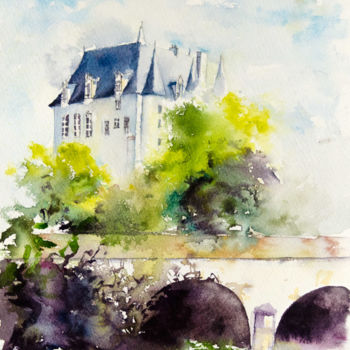 Painting titled "Château Raoul" by Martine Saint Ellier, Original Artwork, Watercolor