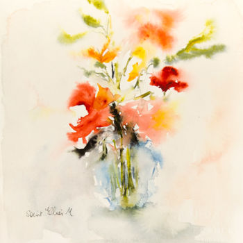 Painting titled "bouquet orange N°3" by Martine Saint Ellier, Original Artwork, Watercolor