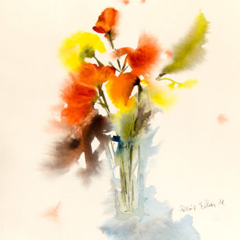 Ζωγραφική με τίτλο "bouquet orange N°1" από Martine Saint Ellier, Αυθεντικά έργα τέχνης, Ακουαρέλα