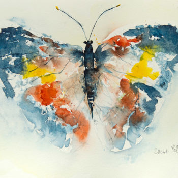Painting titled "papillon 1" by Martine Saint Ellier, Original Artwork, Watercolor
