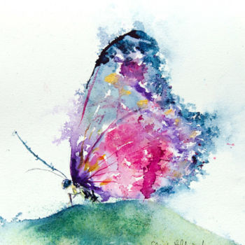 Painting titled "papillon 3" by Martine Saint Ellier, Original Artwork, Watercolor