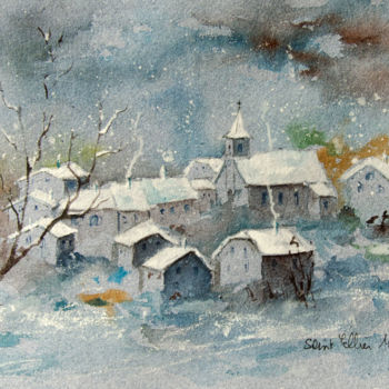 "Village en hiver le…" başlıklı Tablo Martine Saint Ellier tarafından, Orijinal sanat, Suluboya