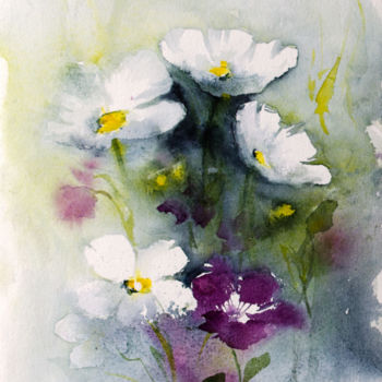 Painting titled "Fleurs #23061814" by Martine Saint Ellier, Original Artwork, Watercolor