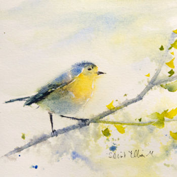 Pittura intitolato "Petit oiseau" da Martine Saint Ellier, Opera d'arte originale, Acquarello