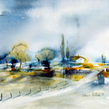 Malerei mit dem Titel "Le chemin" von Martine Saint Ellier, Original-Kunstwerk, Aquarell