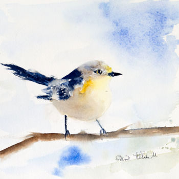 Painting titled "Oiseau moqueur" by Martine Saint Ellier, Original Artwork, Watercolor