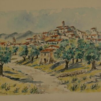 Painting titled "village provençal" by Martine Salmon, Original Artwork