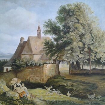 Schilderij getiteld "Village de St Léon" door Martine Soubeyrand (M'Arts), Origineel Kunstwerk, Olie