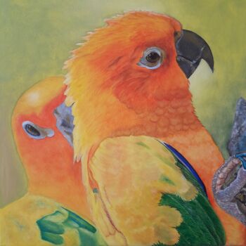 Painting titled "Série des oiseaux L…" by Martine Soubeyrand (M'Arts), Original Artwork, Oil