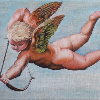 Painting titled "Cupidon" by Martine Soubeyrand (M'Arts), Original Artwork, Oil