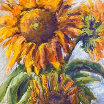 Painting titled "Sunflower 2" by Martine Tulet, Original Artwork, Pastel