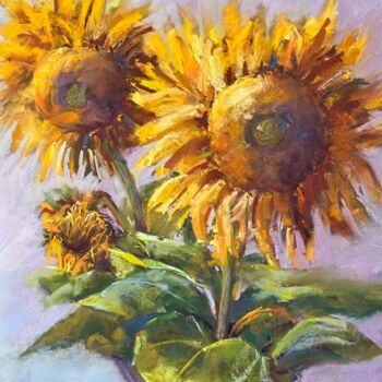 Painting titled "Sunflower 3" by Martine Tulet, Original Artwork, Pastel