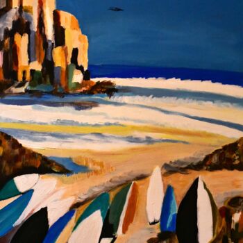 Painting titled "Shoreline Abstracti…" by Martine Weber, Original Artwork, Acrylic