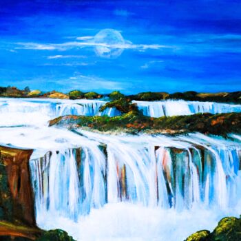 Painting titled "Moon Falls" by Martine Weber, Original Artwork, Acrylic