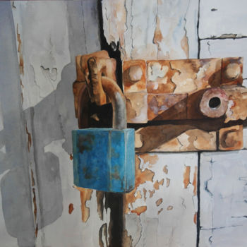 Peinture intitulée "Cadenas Bleu.jpg" par Martine Boguet, Œuvre d'art originale, Aquarelle Monté sur Châssis en bois