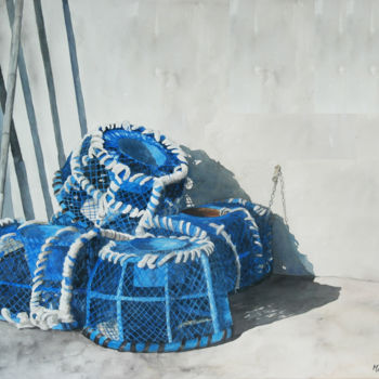 Malerei mit dem Titel "Casiers Bleus.jpg" von Martine Boguet, Original-Kunstwerk, Aquarell Auf Keilrahmen aus Holz montiert