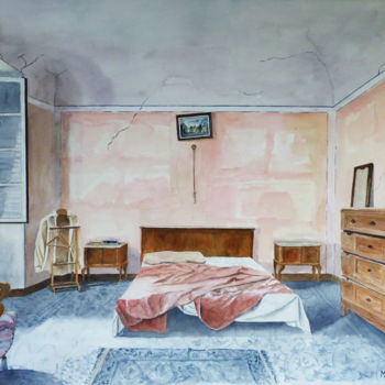 Peinture intitulée "Chambre Rose" par Martine Boguet, Œuvre d'art originale, Aquarelle Monté sur Châssis en bois