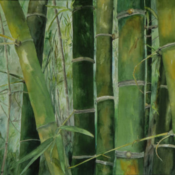 Peinture intitulée "Bambous" par Martine Boguet, Œuvre d'art originale, Aquarelle Monté sur Châssis en bois