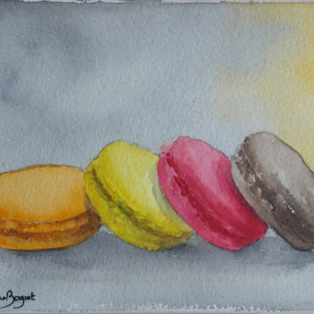 Peinture intitulée "Macarons en long" par Martine Boguet, Œuvre d'art originale, Aquarelle Monté sur Châssis en bois