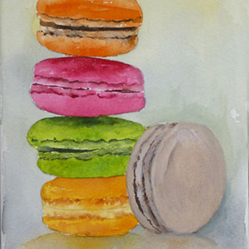 绘画 标题为“Macaron vanille” 由Martine Boguet, 原创艺术品, 水彩 安装在木质担架架上