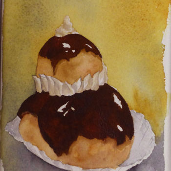 Painting titled "Religieuse au choco…" by Martine Boguet, Original Artwork, Watercolor Mounted on Wood Stretcher frame