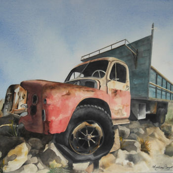 Peinture intitulée "Camion US" par Martine Boguet, Œuvre d'art originale, Aquarelle Monté sur Châssis en bois
