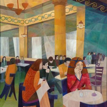 Peinture intitulée "PAUSE CAFE" par Martine Castel, Œuvre d'art originale, Huile